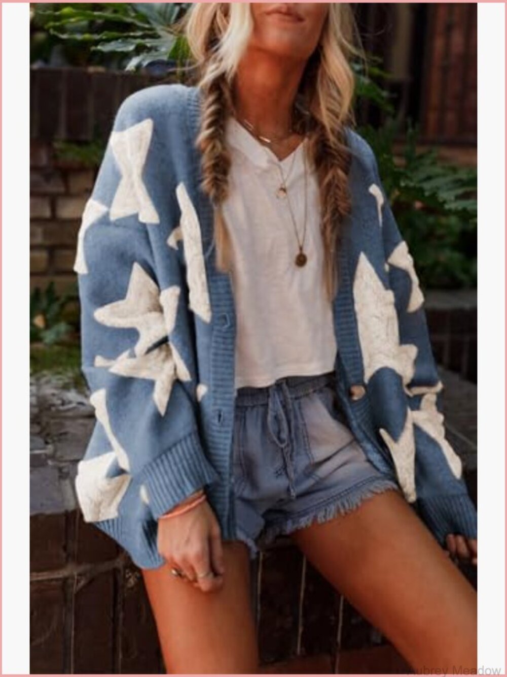Womens Sherpa Star Pattern Cardigan Sweater with Pockets - Picture 6 of 7